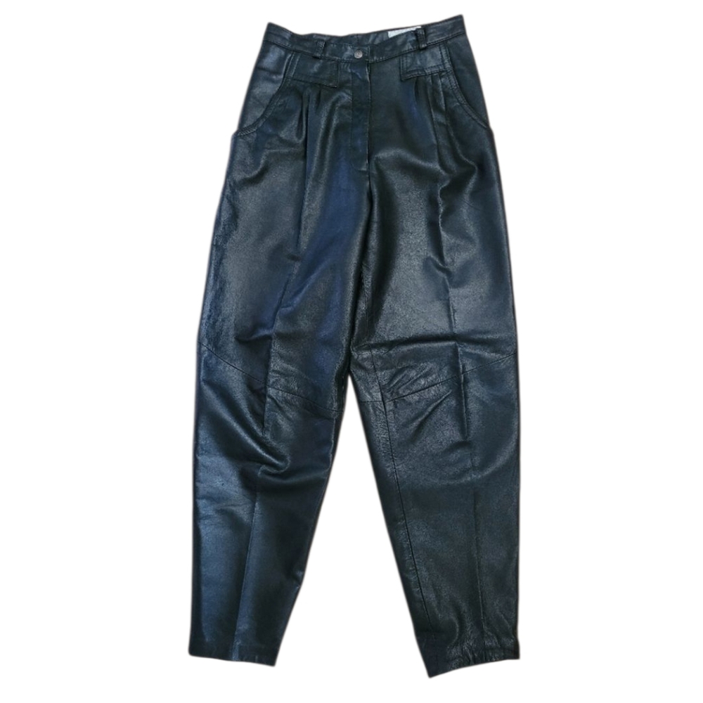 SZ8 Genuine Leather Vintage 80s Black Women's Trousers